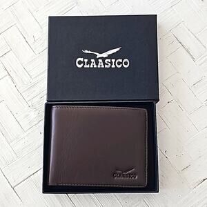 Claasico Genuine Leather Slim RFID Wallet For Men Brown Slimfold Billfold (NIB)